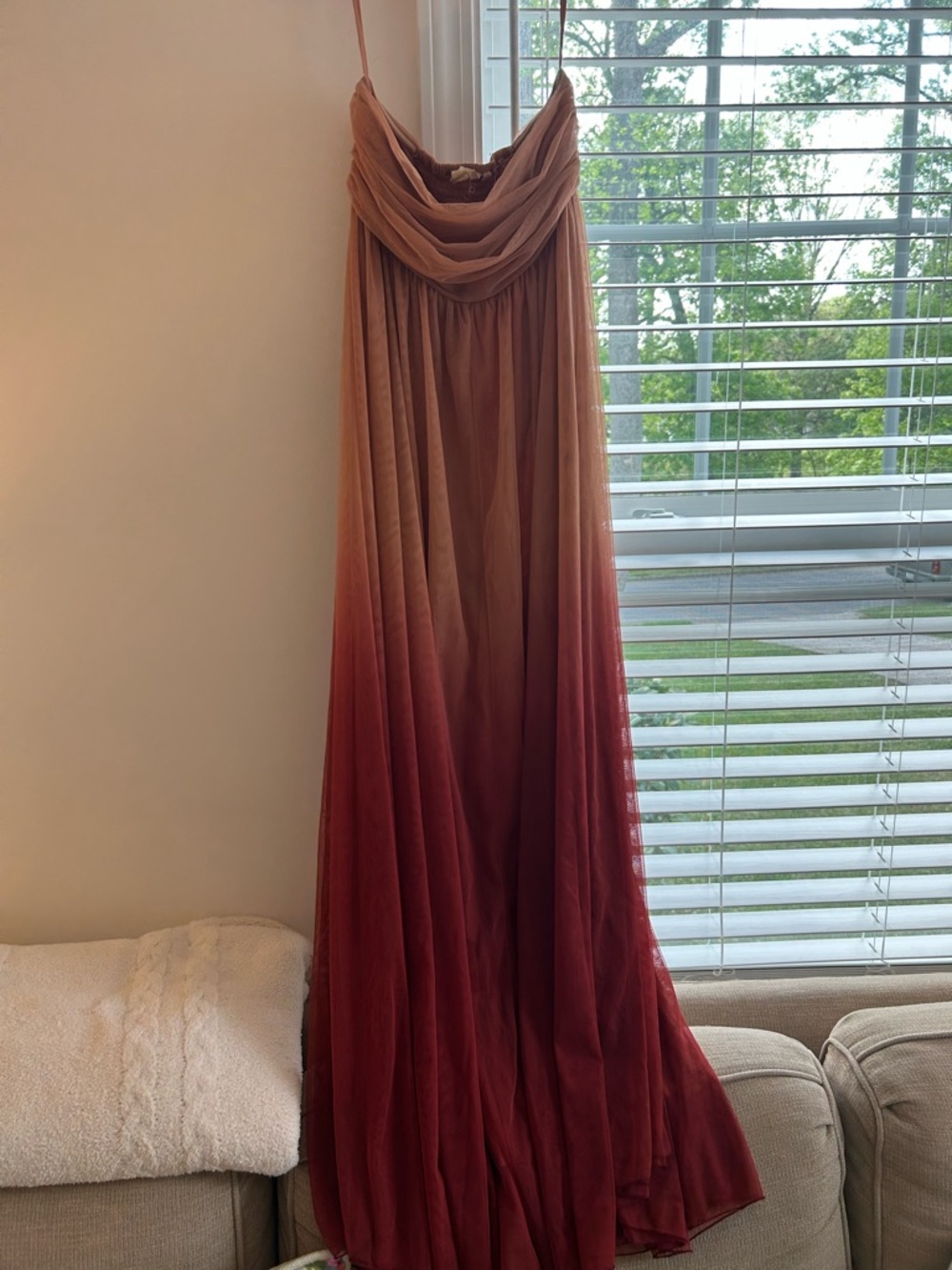 LetMeBe Ombre Strapless Maxi Dress in Mauve to Deep Red